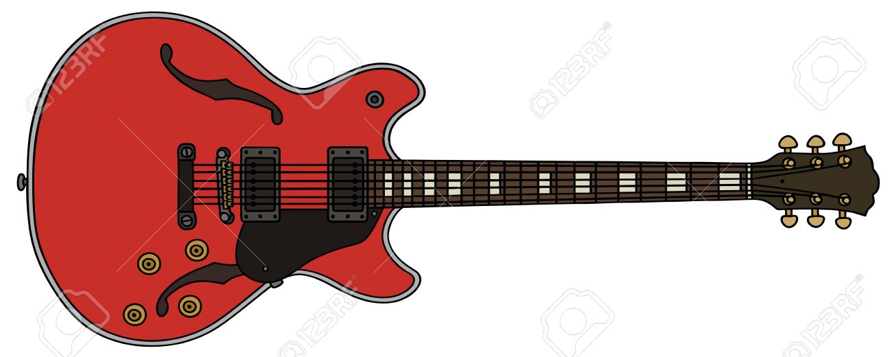 1300x520 Hand Drawing Of A Classic Electric Guitar Royalty Free Cliparts