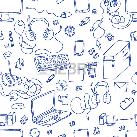 450x450 Seamless Pattern Of Hand Drawn Electronic Gadget With Notebook