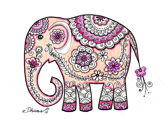 570x409 Elephant Drawing Painting Paisley Indian Art Ethnic Wall