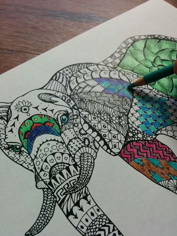 570x760 Zentangle Inspired Elephant Doodle Coloring Page By Sissonne