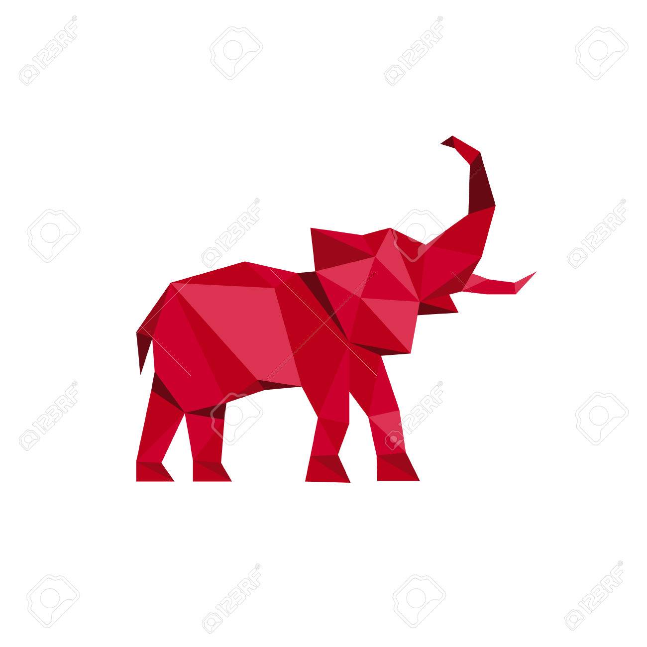 1300x1300 Red Elephant Standing With Trunk Up Polygon Style Animal Design