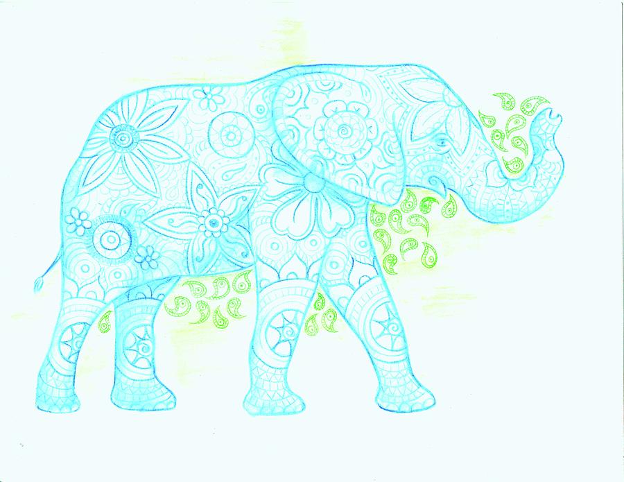 900x695 Decorated Elephant Drawing By Emily Page