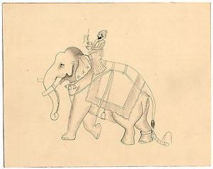 300x239 Antique Indian Drawing Elephant Mahout Ankusa Anonymous Ca. 1920