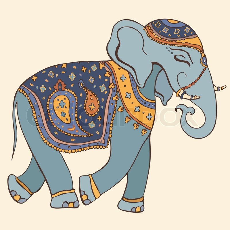800x800 Vector Illustration Of An Elephant Indian Style Stock Vector