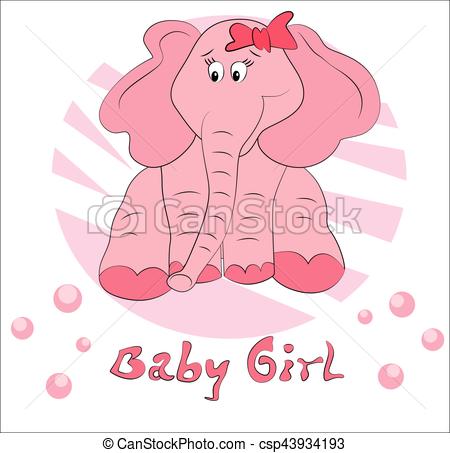450x453 Shower Card With Baby Elephant Sitting And Baby Girl Text. Eps