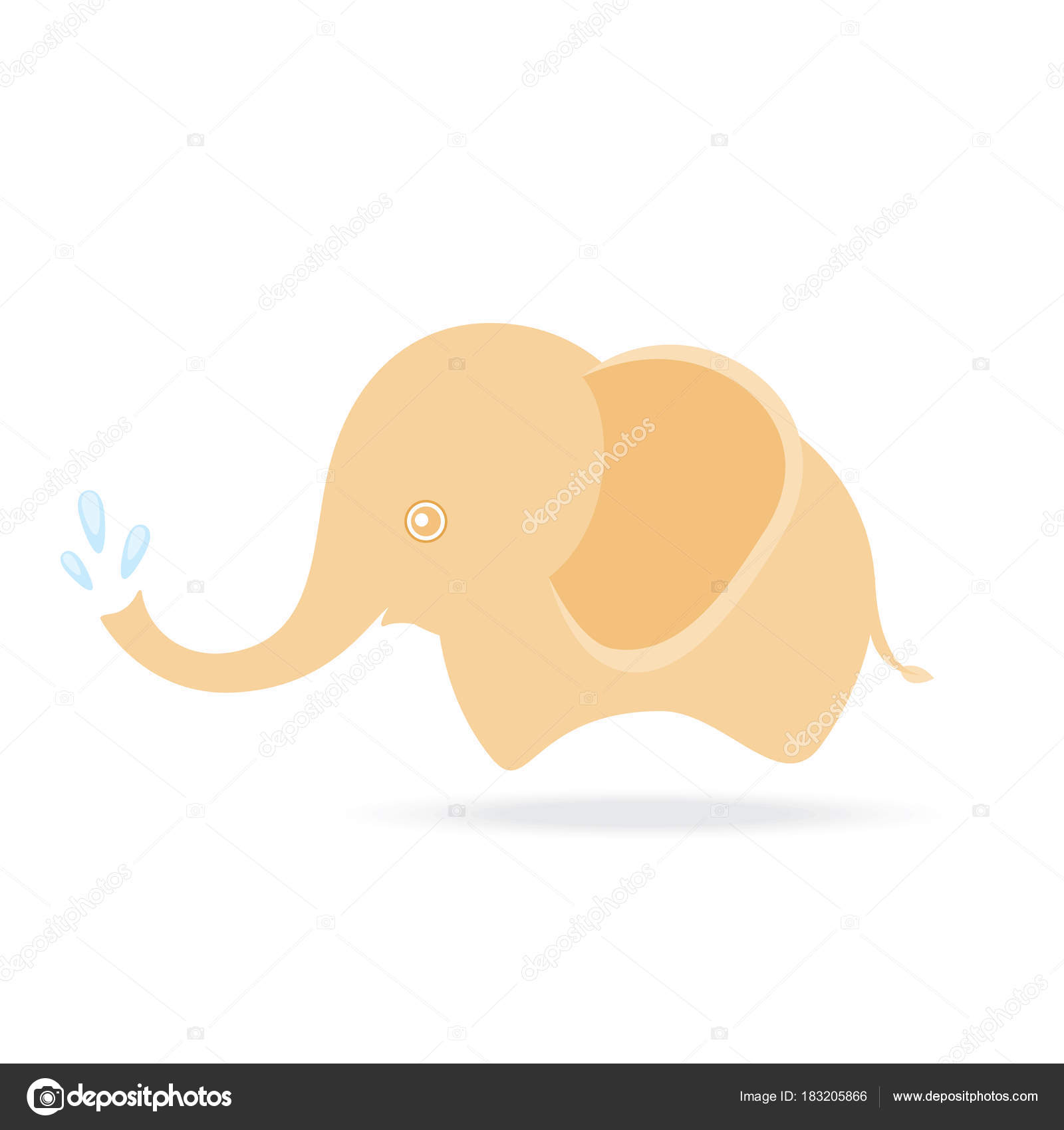 1600x1700 Cute Elephant Spraying Water, Cartoon Drawing Thailand Stock
