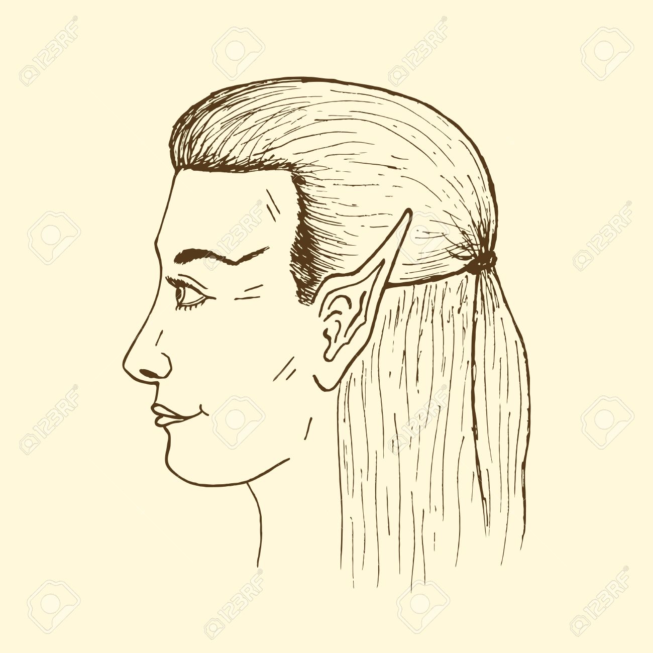 1300x1300 Profile Of A Young Elf. Vector Hand Drawing Elf's Face. Royalty