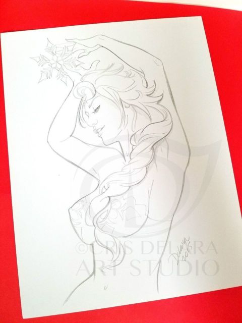 480x640 Original Bampw Art Drawing Elsa Frozen Cris Delara Ebay