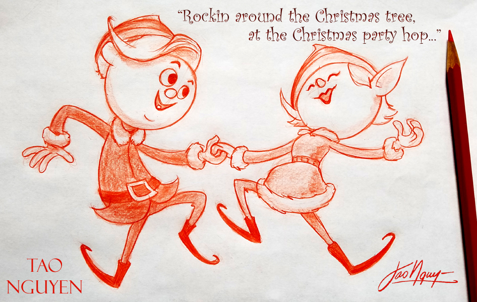 946x600 Tao Nguyen's Rockn Christmas Elves Drawing By Taonguyenarts
