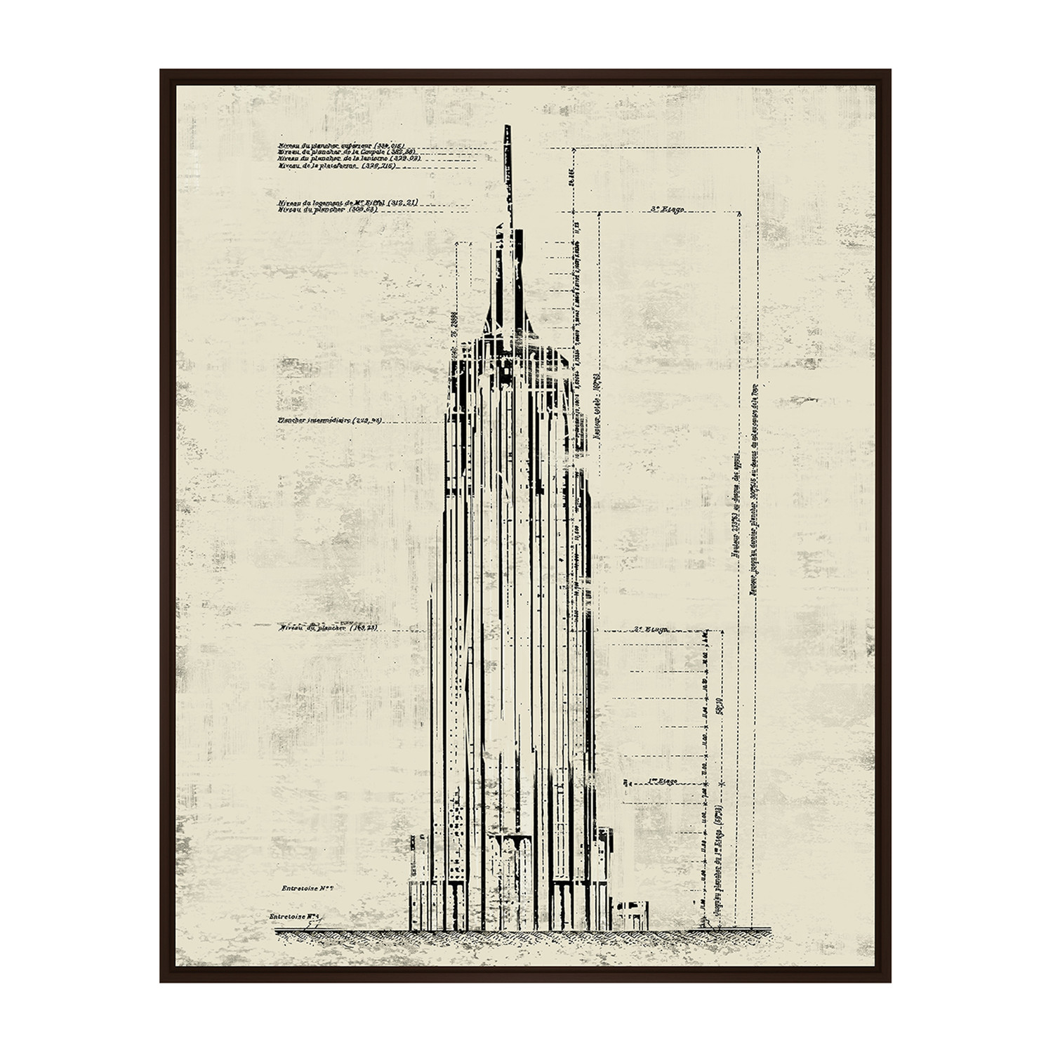 1500x1500 Empire State Building Architectural Drawing Sepia (17.75w X