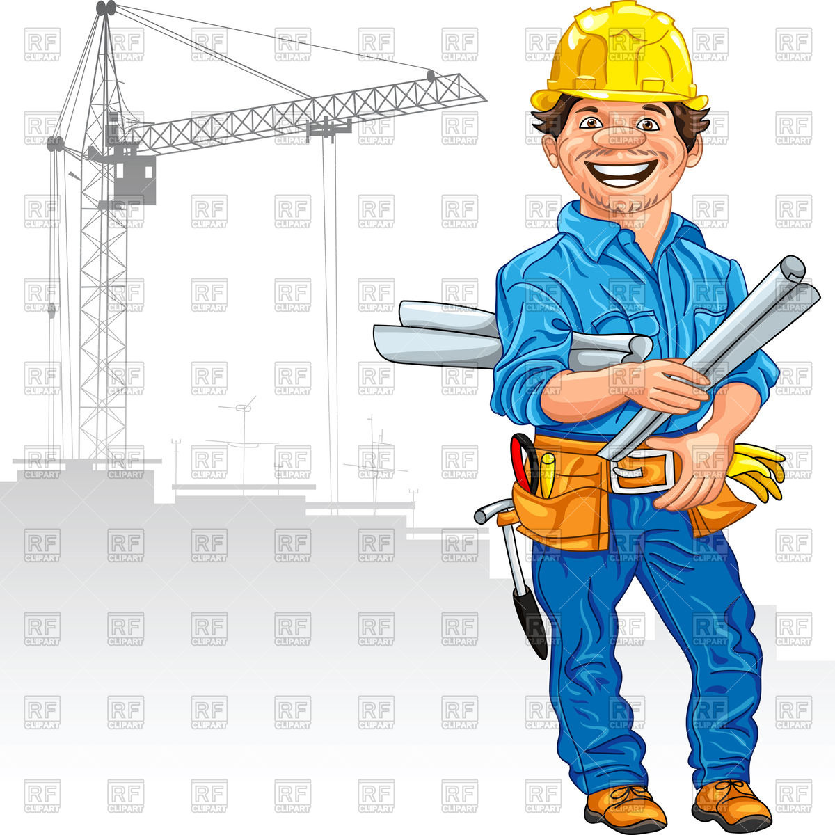 1200x1200 Cheerful Engineer (Builder) In The Yellow Helmet With The Drawing