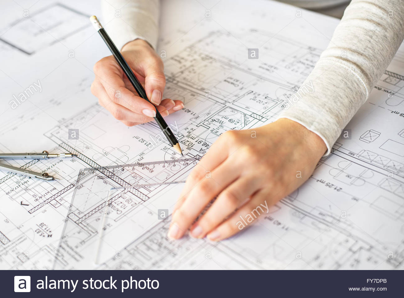 1300x959 Hands Of Engineer Drawing By Pencil Stock Photo 102812035