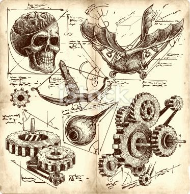373x380 Antique Engineering Drawings In Leonardo Da Vinci Style Vector