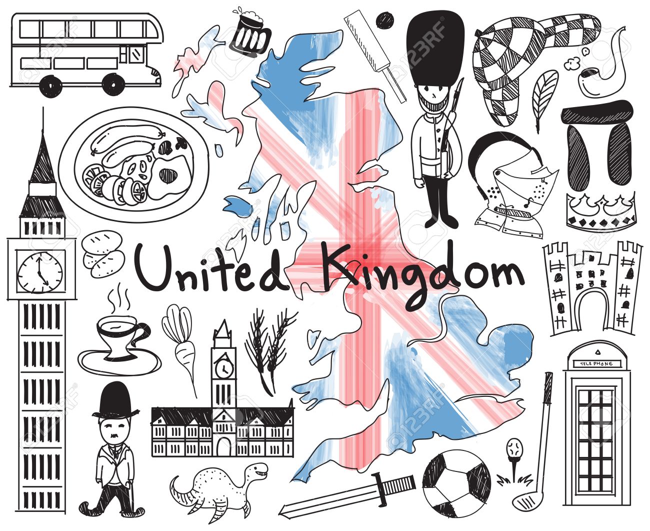 1300x1061 Travel To United Kingdom England And Scotland Doodle Drawing