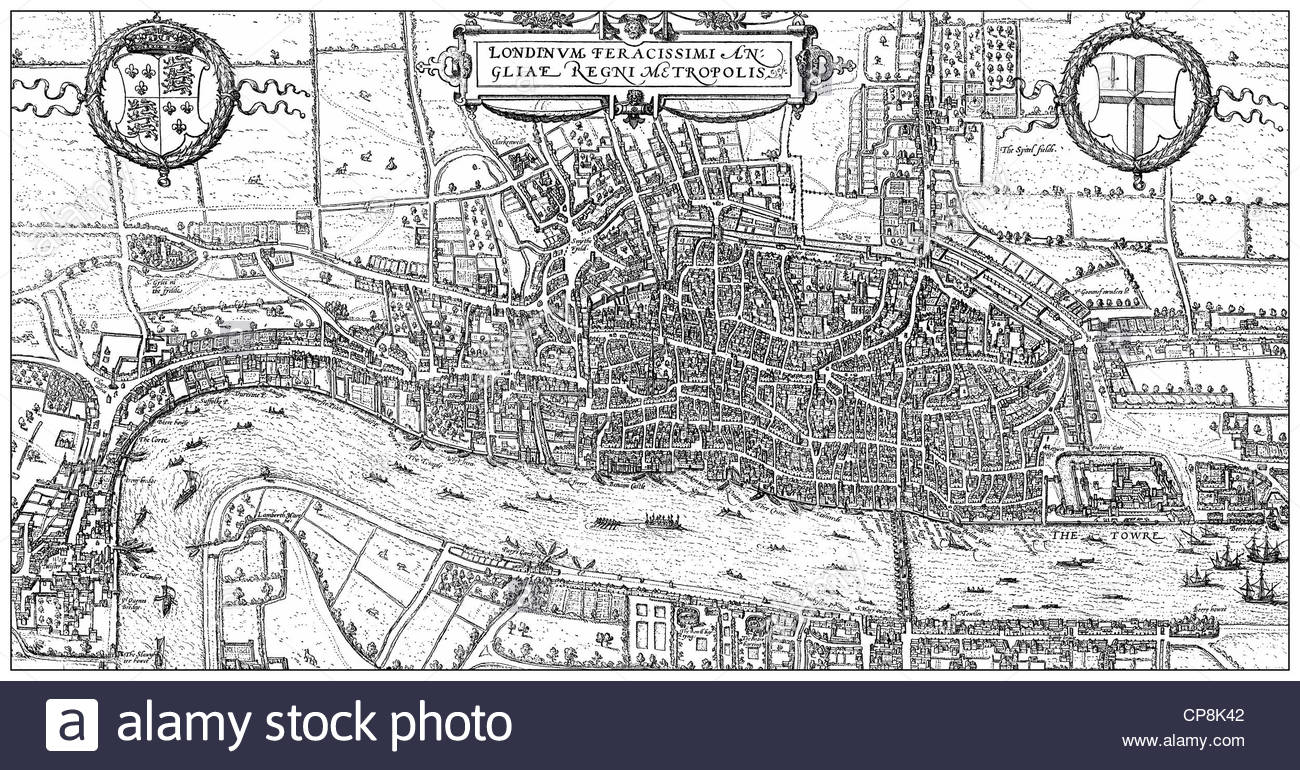 1300x770 Historical Drawing From The 19th Century, Map Of London, England