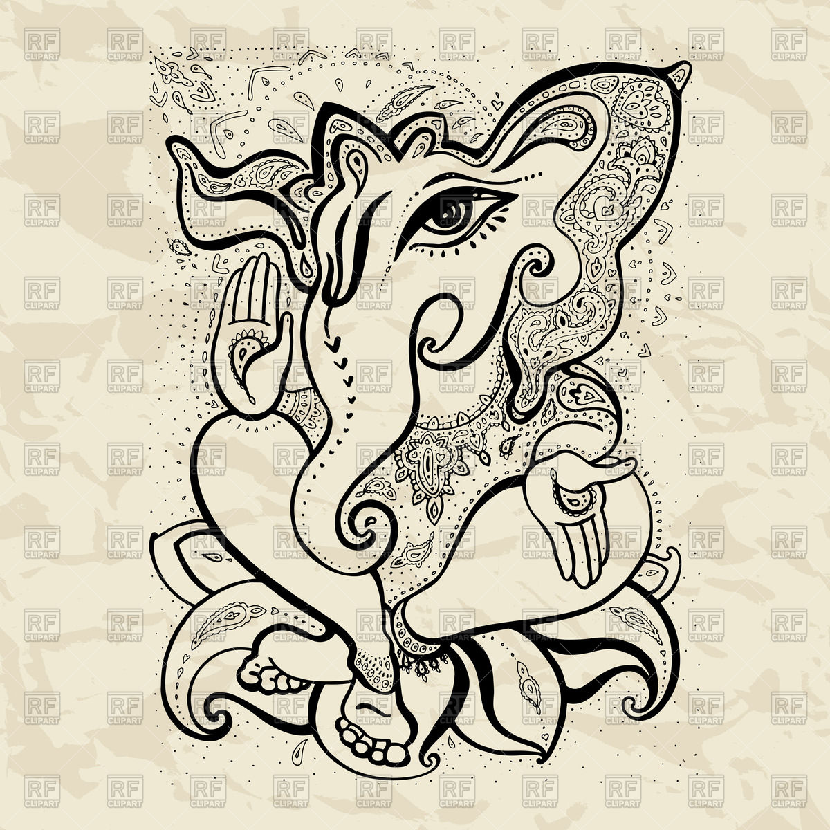 1200x1200 Hindu God Ganesha Drawing With Henna Royalty Free Vector Clip Art