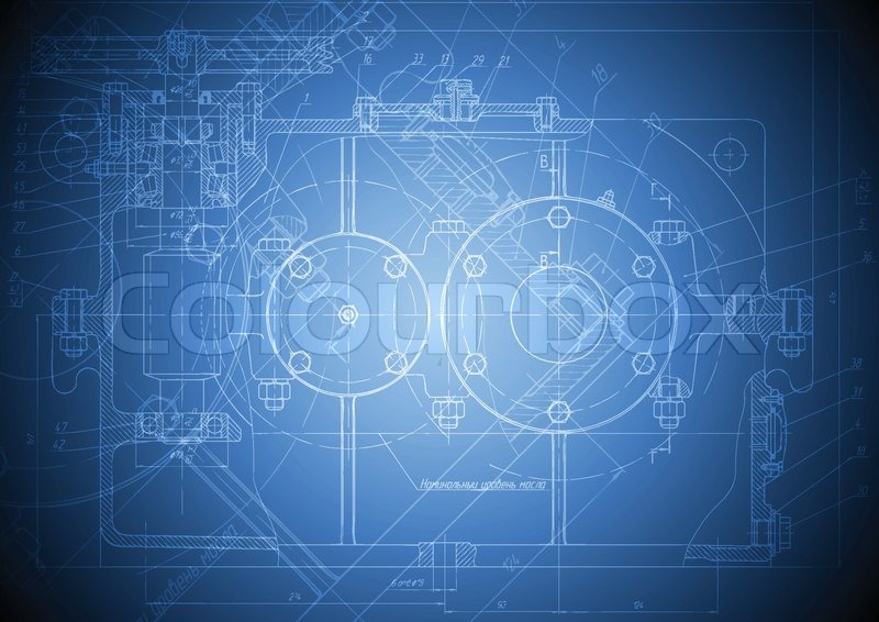 800x566 The Engineering Drawing Of A Reducer On Blue Background. Eps 10