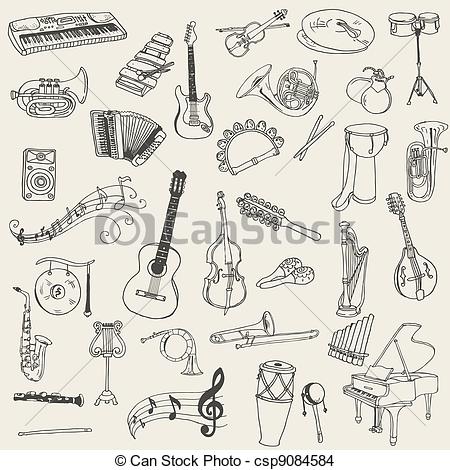 450x470 Line Drawings Of Musical Instruments On Kraft Paper For Back Wall