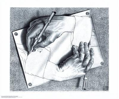 400x333 Drawing Hands Art Print By M. C. Escher