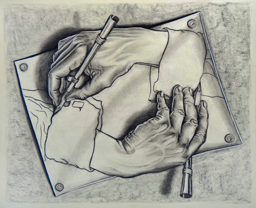 1024x835 Drawing Hands Mc Escher Ponyisland Forum Replies