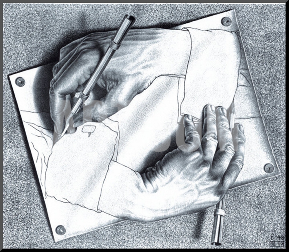 961x837 Drawing Hands Mounted Print By M. C. Escher