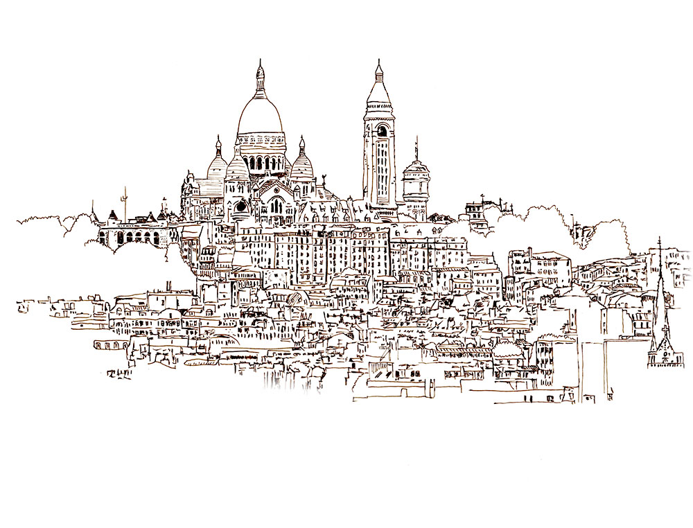 1000x762 Sepia Line Drawing Sketch Of Sacre Couer In Paris, France