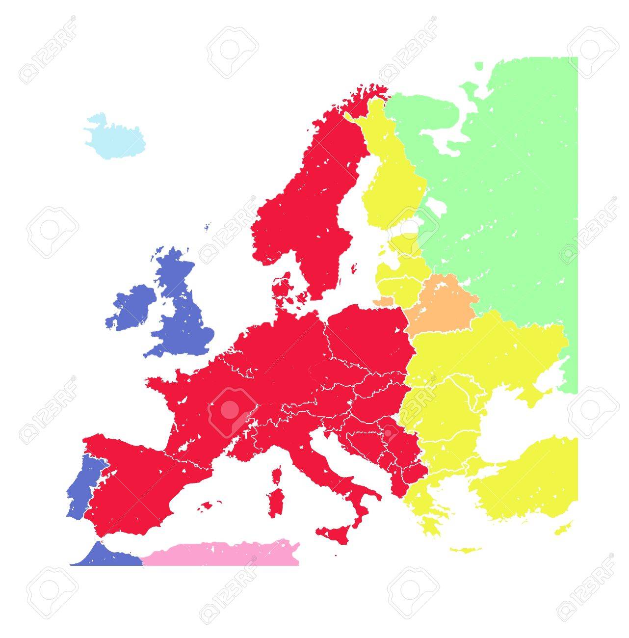 1282x1300 Hand Drawing Grunge Colorful Europe Map Isolated On White Stock