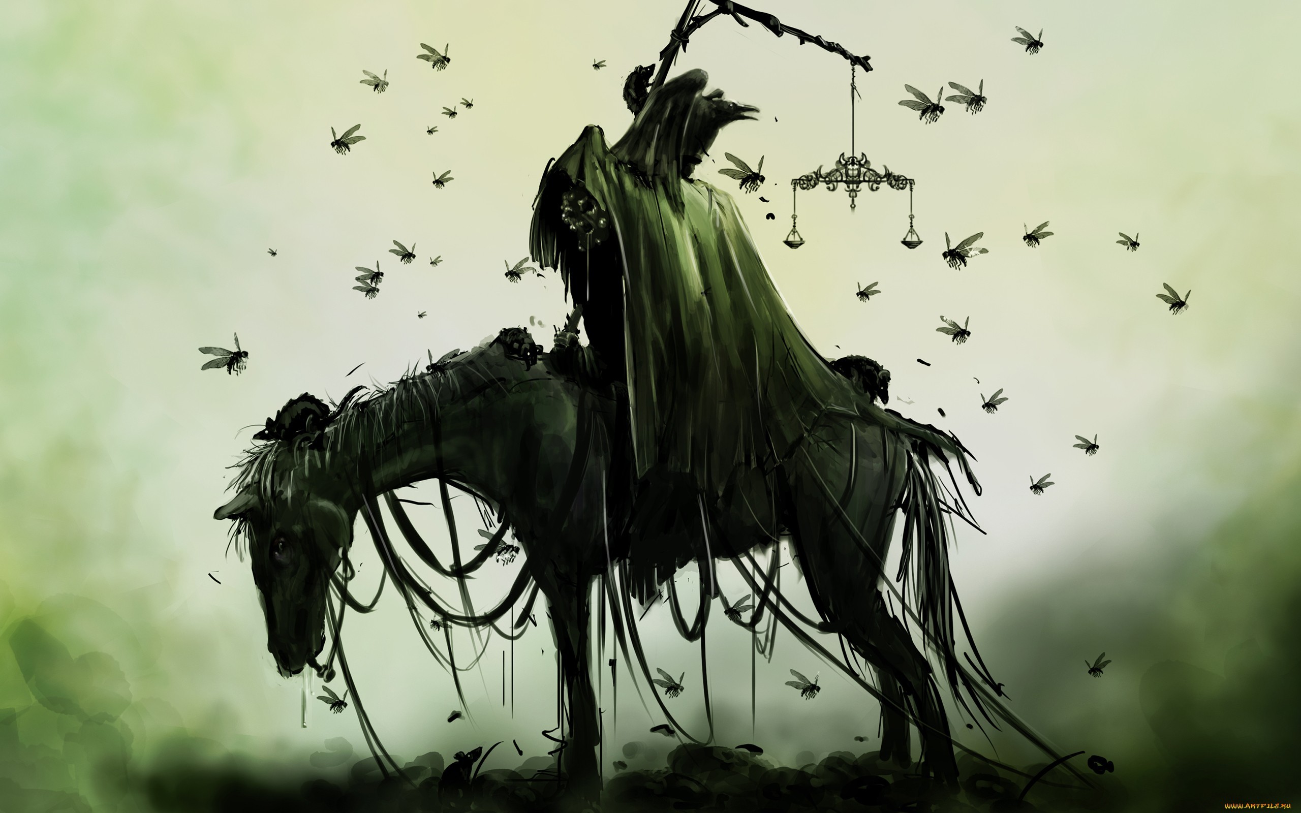 2560x1600 Horse Drawing Death Grim Reaper Bugs Green Dark Wallpaper