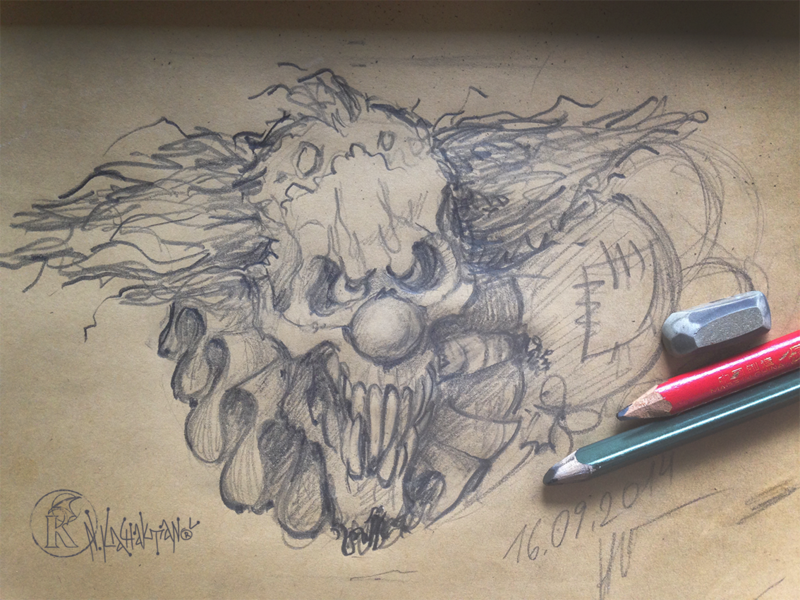 800x600 Evil Skull Clown Sketch By Kachaktano