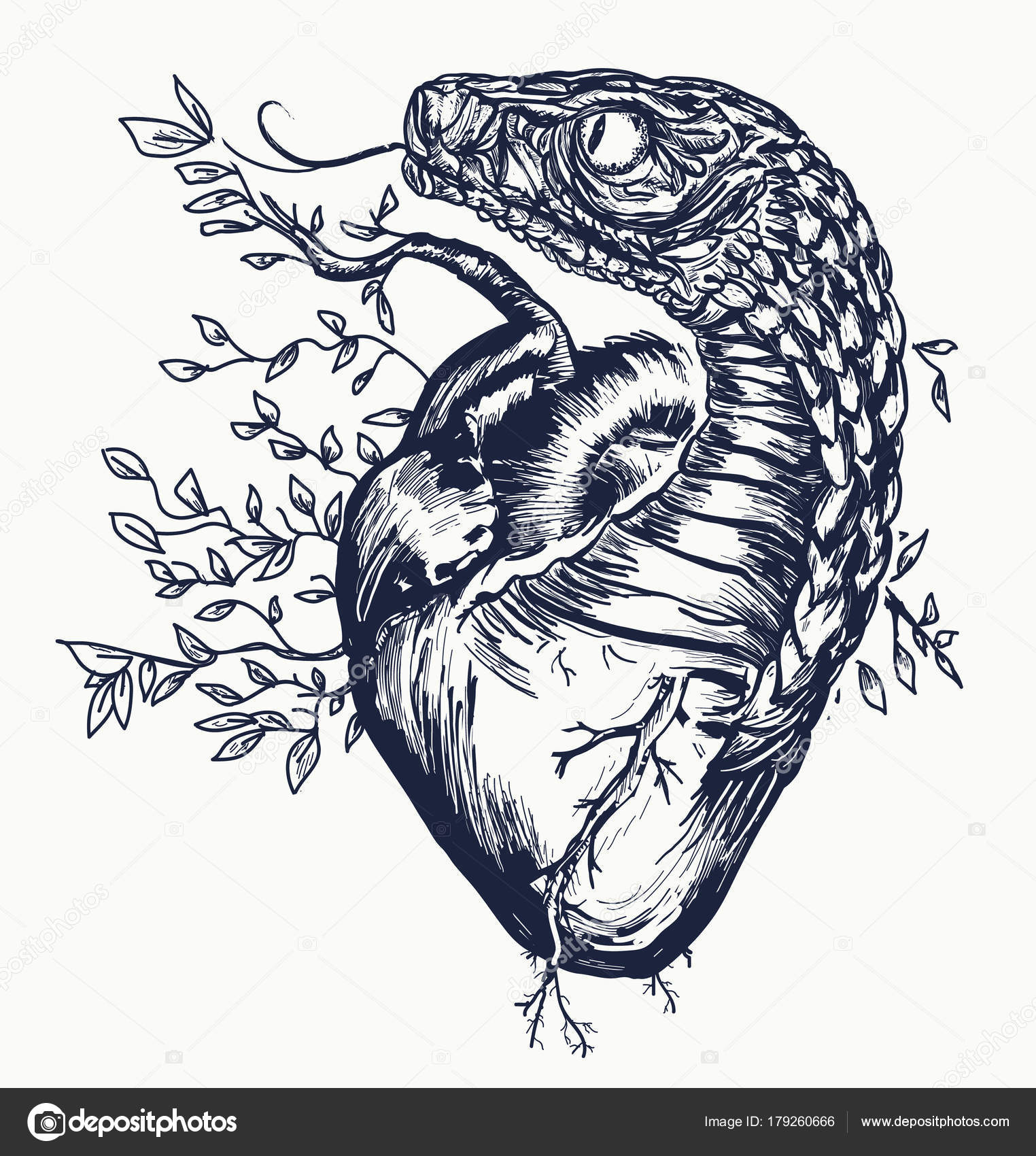 1524x1700 Snake And Heart Tattoo. Symbol Of Love, Envy, Evil Stock Vector