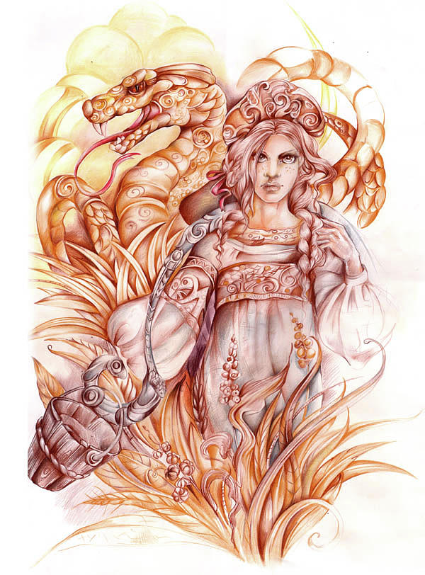 600x812 The Bride Of Evil Snake Drawing By Maryna Rudzko