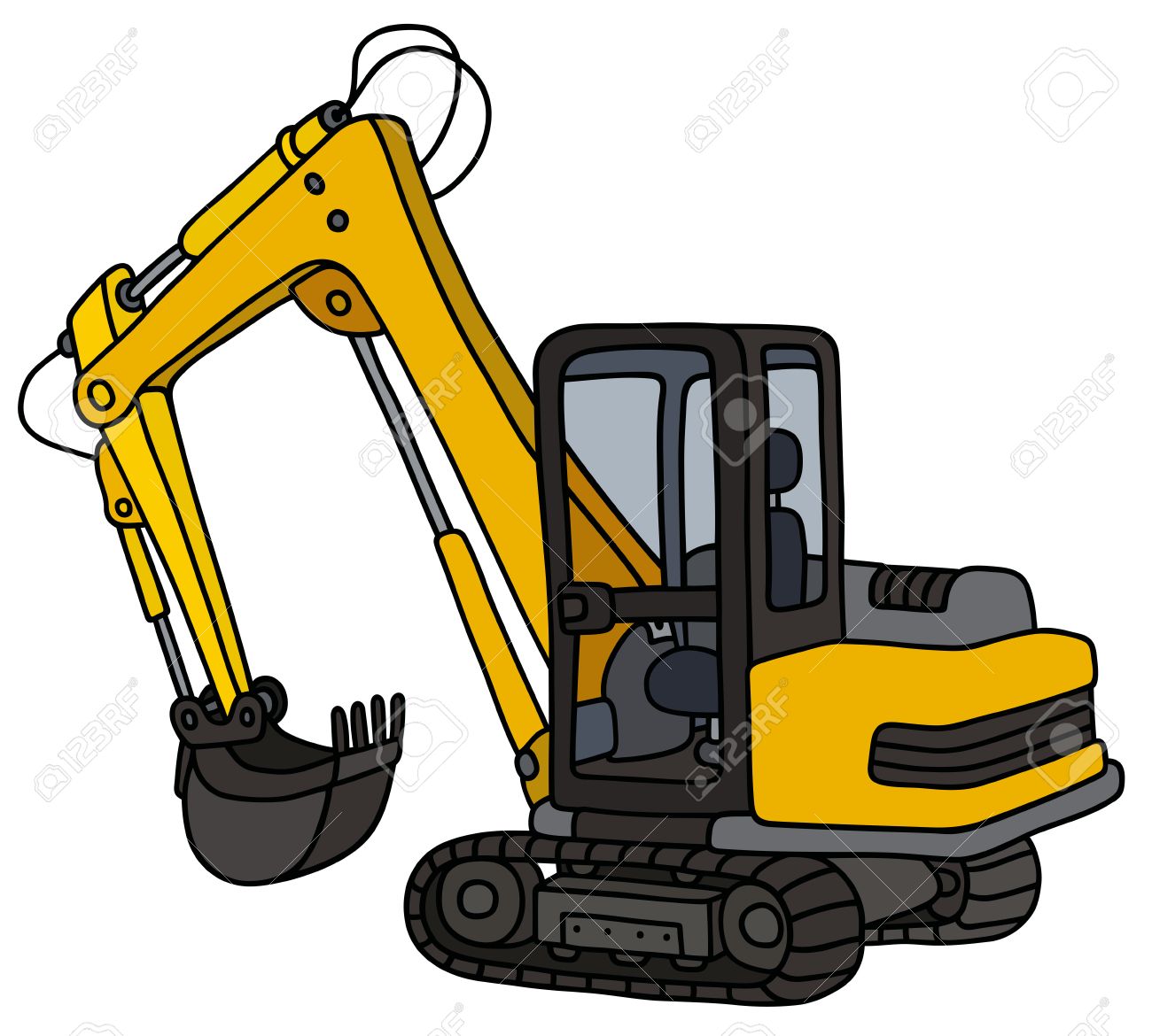 1300x1170 Hand Drawing Of A Yellow Small Excavator Royalty Free Cliparts