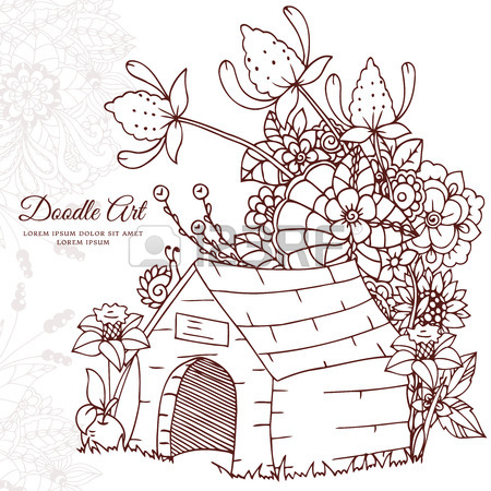 450x450 Vector Illustration Zentangl Dog In Flowers. Doodle Floral Drawing