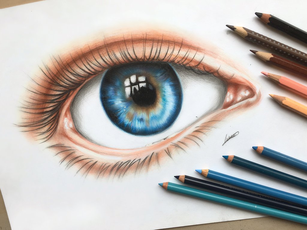 1024x767 An Eye Colored Pencil Drawing By Polaara