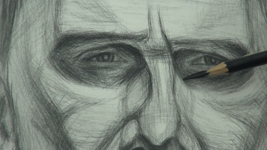 852x480 Close Up Of Drawing A Study Of A Man's Eye With A Charcoal Pencil