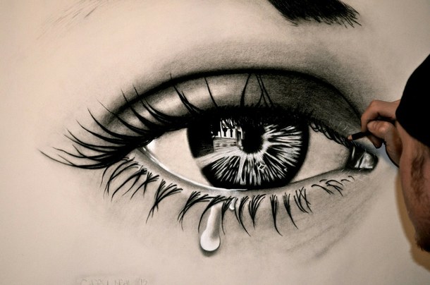 610x404 Art, Beauty, Cry, Drawing, Eye, Love, Sad, Tear
