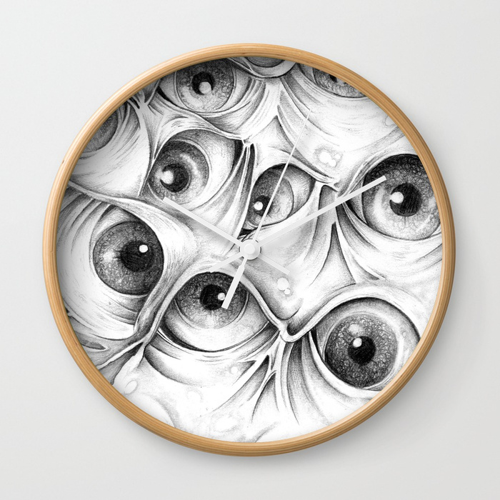 700x700 Trippy Abstract Eyeball Drawing Wall Clock By Camefromnothingart