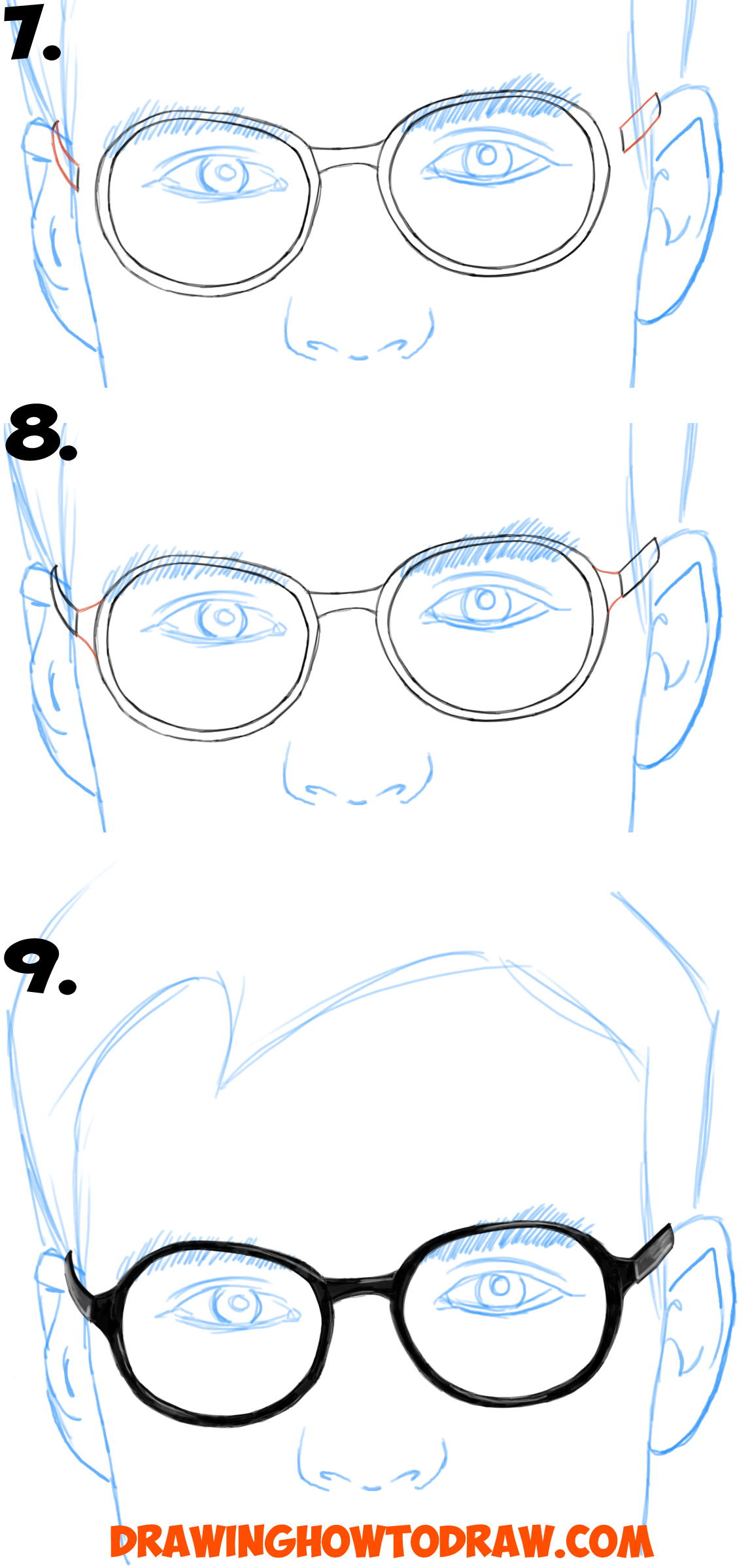 1147x2398 How To Draw Glasses On A Person's Face From All Angles (Side