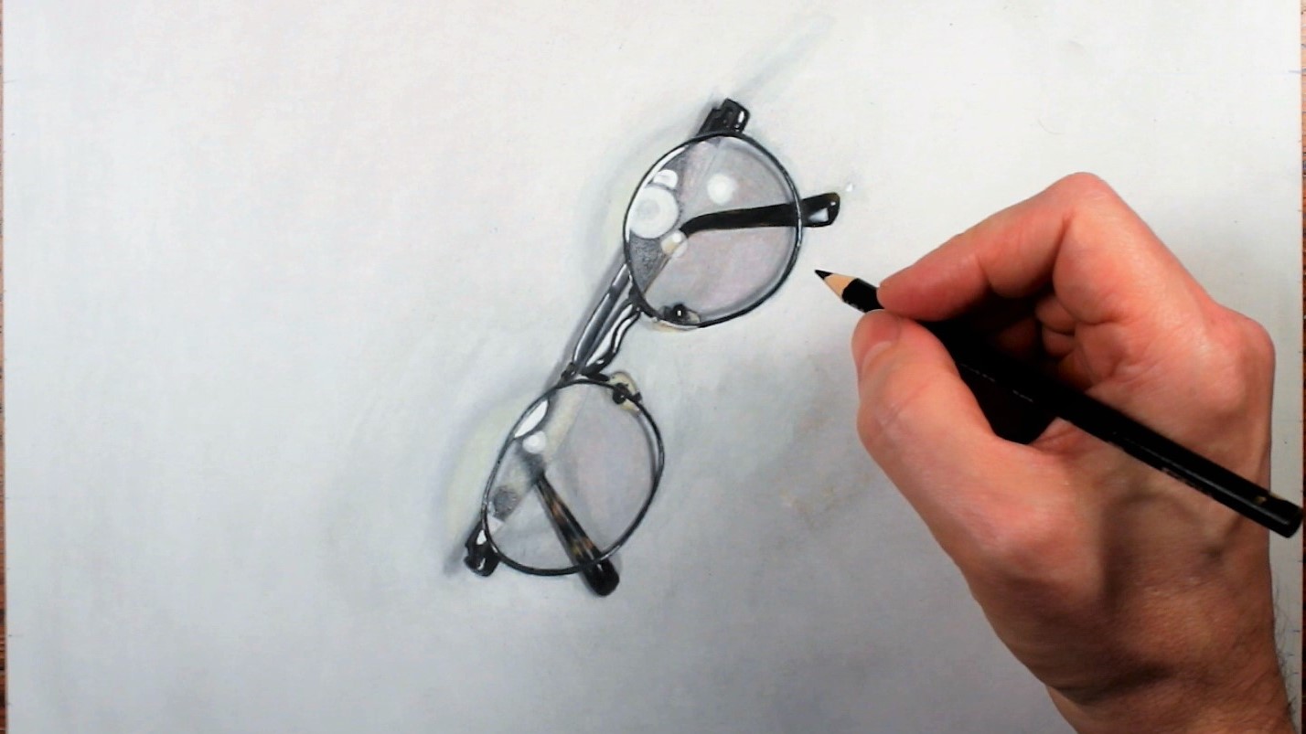 1428x803 Simple Eyeglasses Drawing With Colored Pencils. Photo Realistic