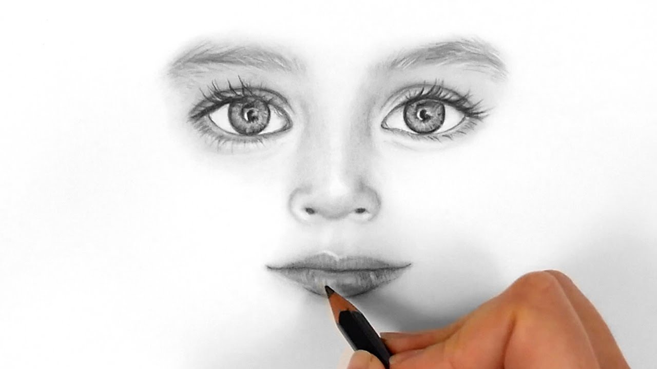 1280x720 Timelapse Drawing Realistic Eyes,nose And Lips Of A Child