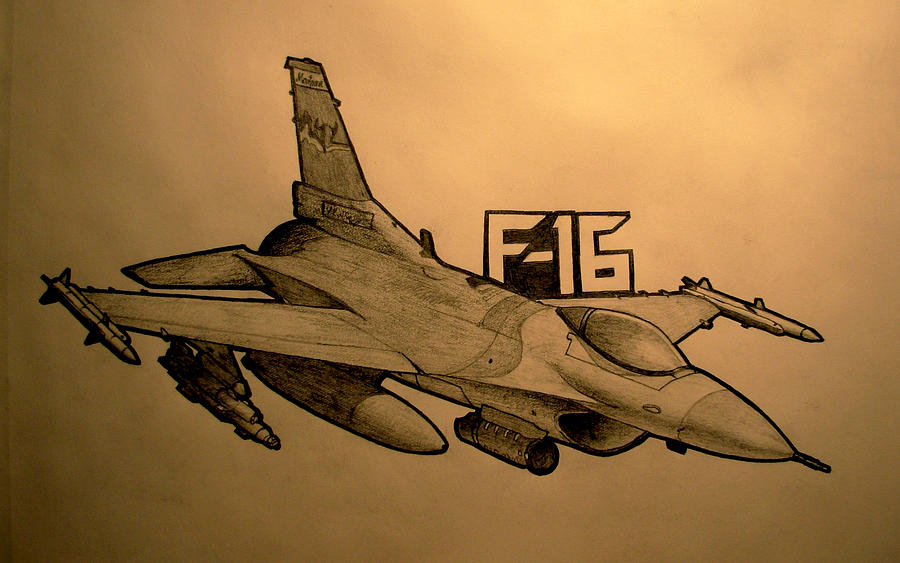 900x563 F 16 Drawing By Oliver Greenbarg