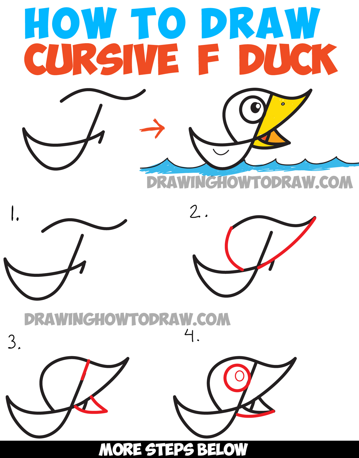 1200x1530 How To Draw Cartoon Duck On Water From Cursive Letter F