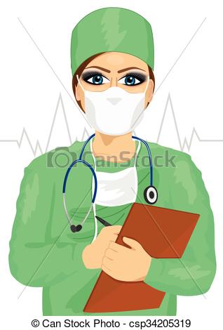318x470 Female Doctor Or Nurse In Face Mask Taking Notes. Female Vector