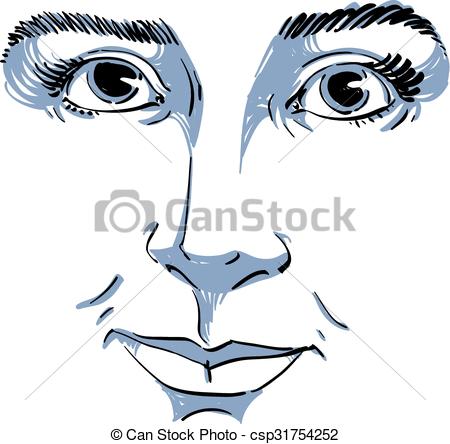 450x444 Vector Monochrome Art Drawing, Portrait Of Gorgeous Dreamy