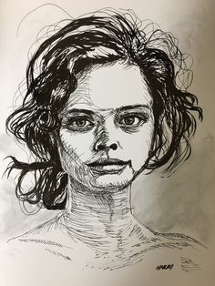 236x314 Perm Hair. Face Study. Fountain Pen Amp Brush Pen Drawing. My
