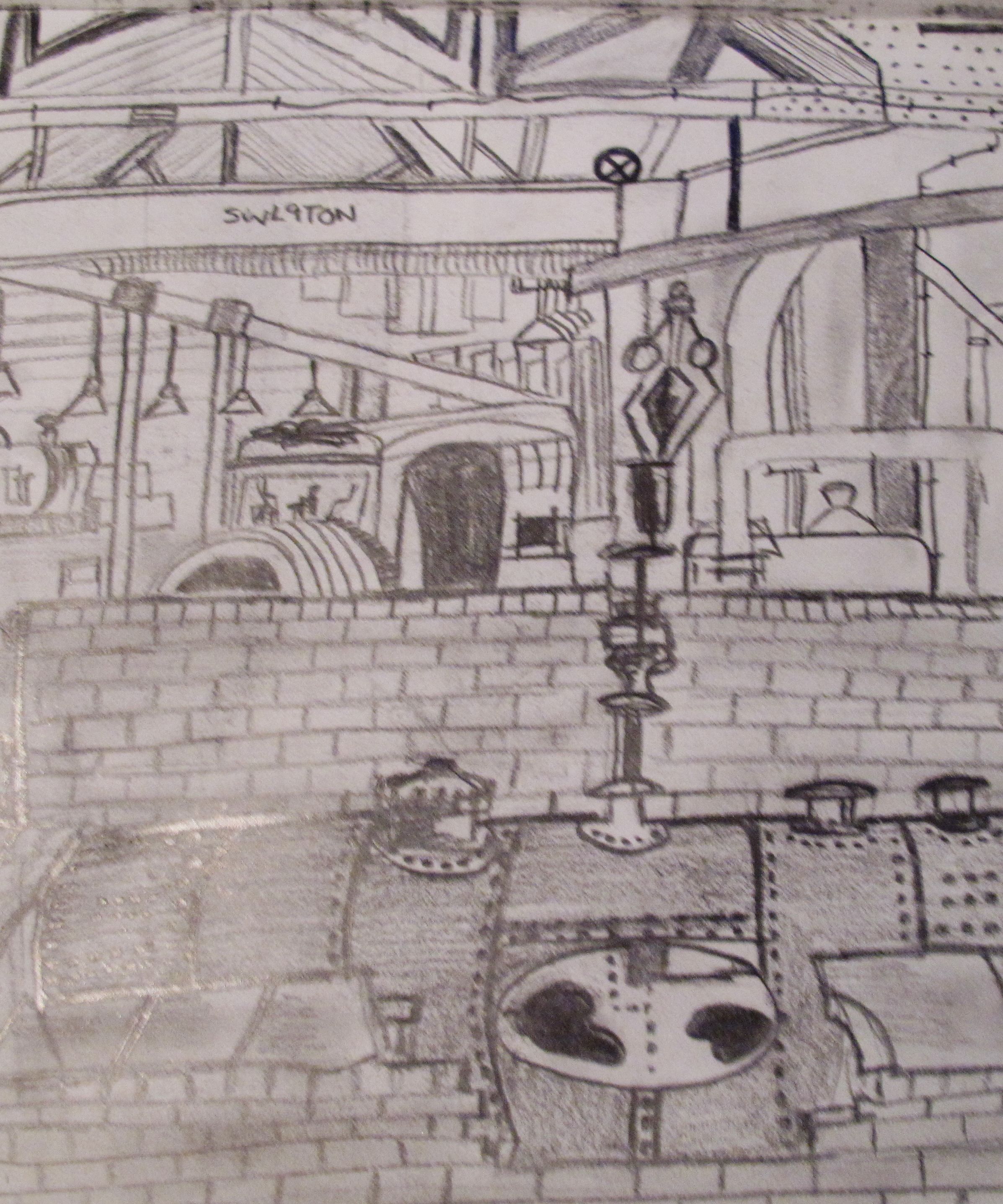 2394x2872 Sketchbook Work (Pencil Drawing Inside A Factory) My Portfolio