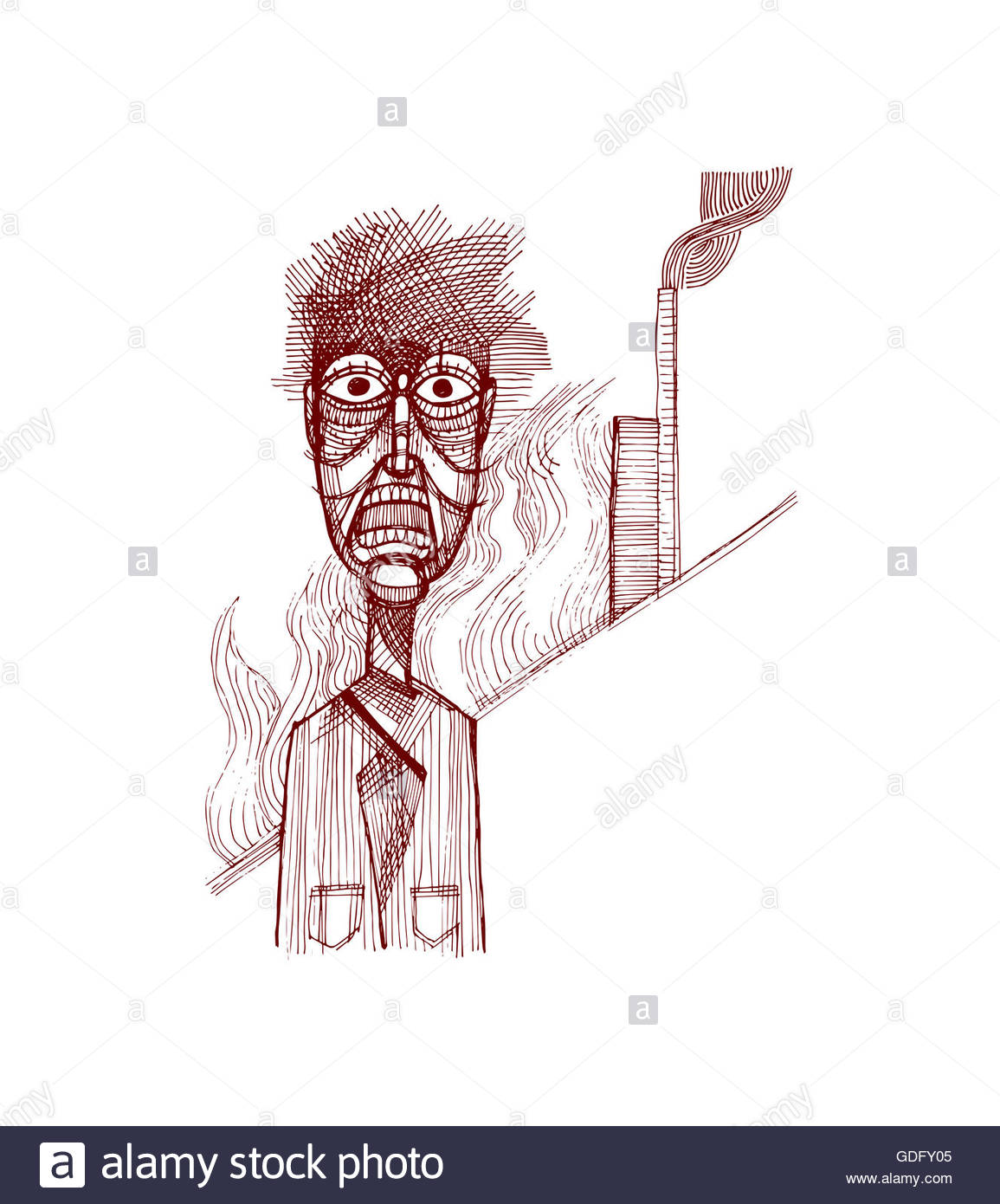 1155x1390 Hand Drawn Illustration Or Drawing Of A Sick Man, And A Factory