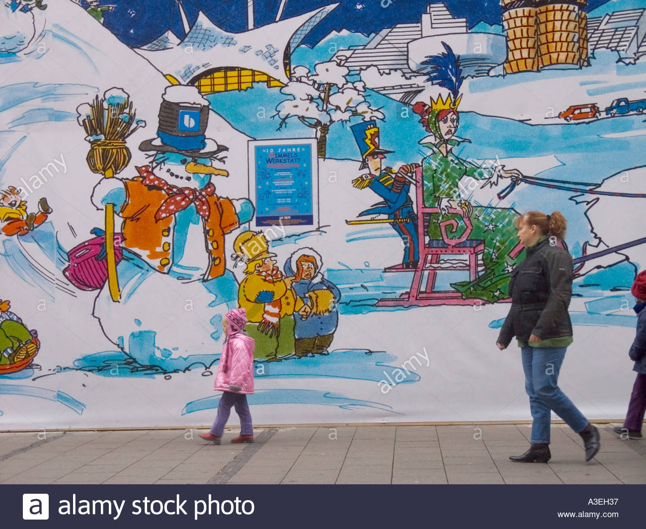 1300x1065 People Walking In Front Of The Mural Drawing Of Christmas Fair