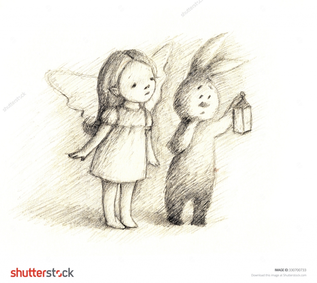1024x917 Pencil Drawing Fairies Pencil Drawing Of Little Fairy And Bunny