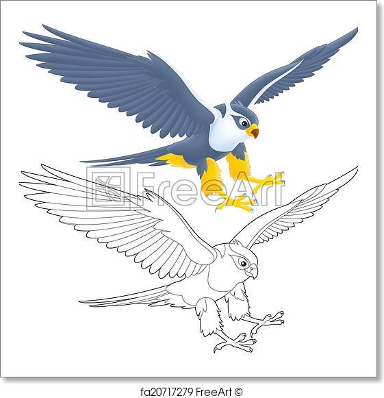 561x581 Free Art Print Of Falcon. Flying Falcon, Isolated Color Drawing